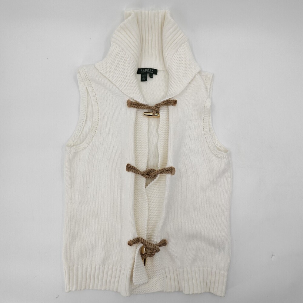 Lauren Ralph Lauren Sweater Cardigan Medium Button Nautical Toggle Knit Preppy